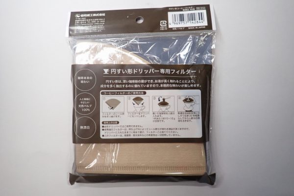 百均浪漫◆日本製！ちょっと珍しいい、円すい形コーヒーフィルター。パッケージ裏側詳細写真。
